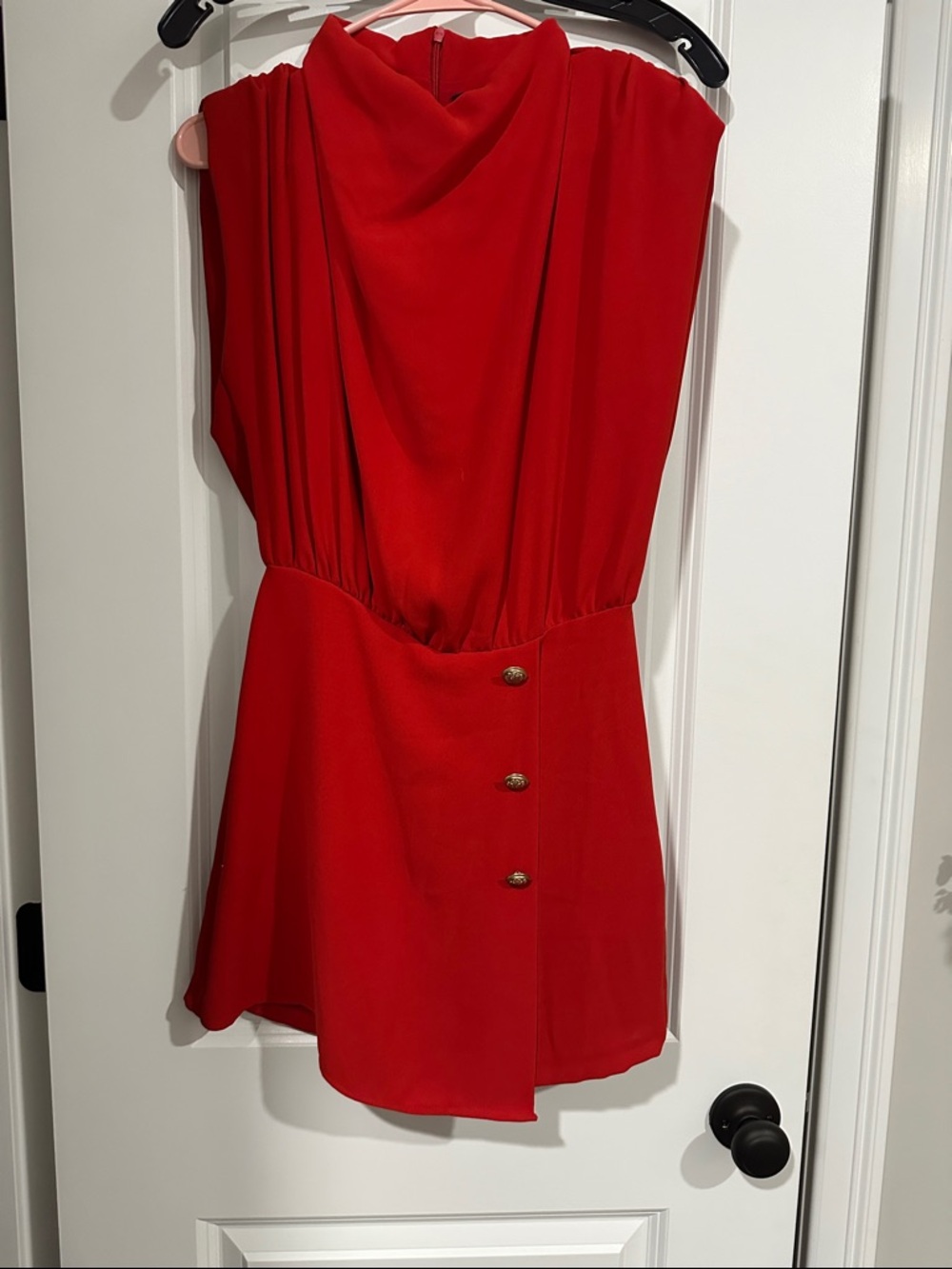 Zara Red Draped Sleeveless Jumpsuit Romper with Button Detail